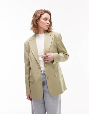 Topshop Straight Fitting Blazer In Spring Sage - Part Of A Set-green