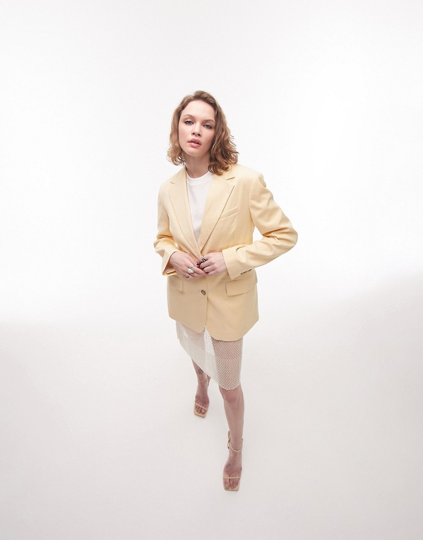 Topshop straight fitting blazer in straw light yellow - part of a set