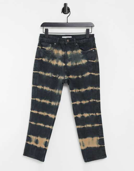 Topshop straight jeans in black tie dye