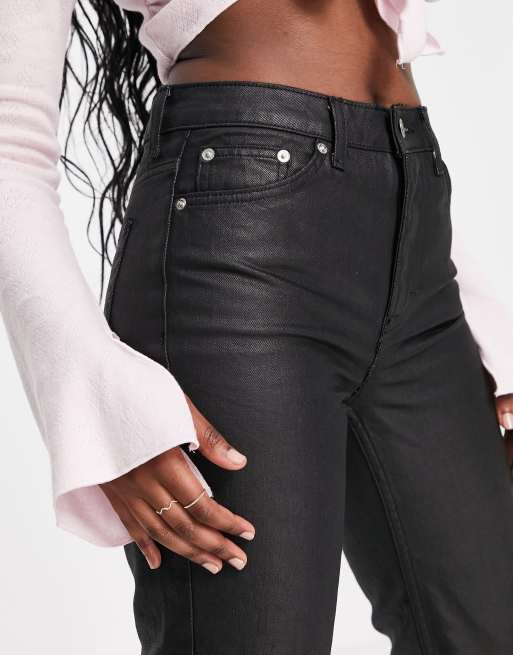 Express High Waisted Black Coated Straight Ankle Jeans