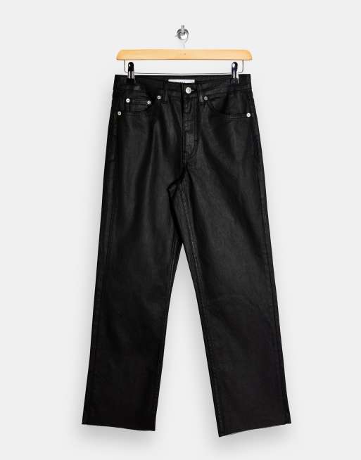 Topshop straight jeans in coated black, 4 of 4