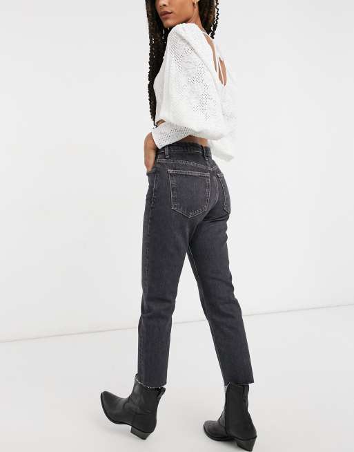 Topshop washed black raw hem straight leg clearance jeans