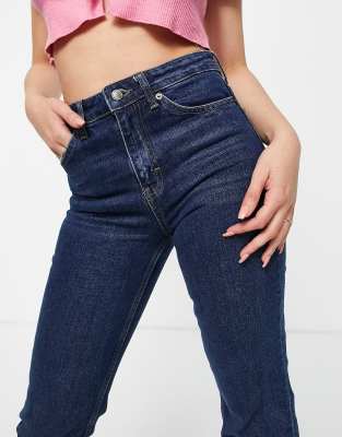 Topshop straight jeans with raw hem in blue