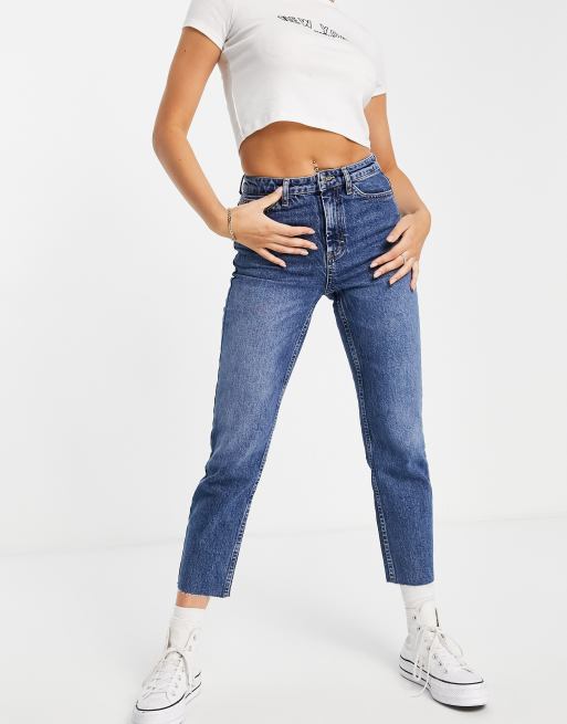 Topshop straight jeans in mid blue