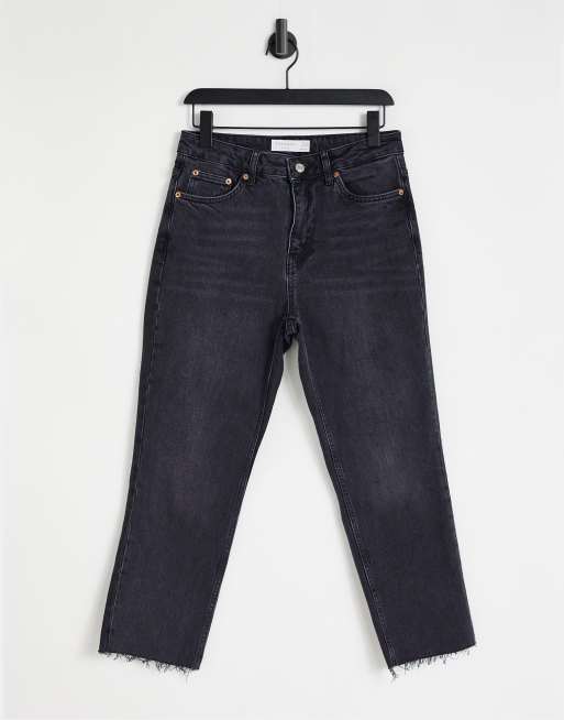 straight jeans with raw hems in washed black ASOS