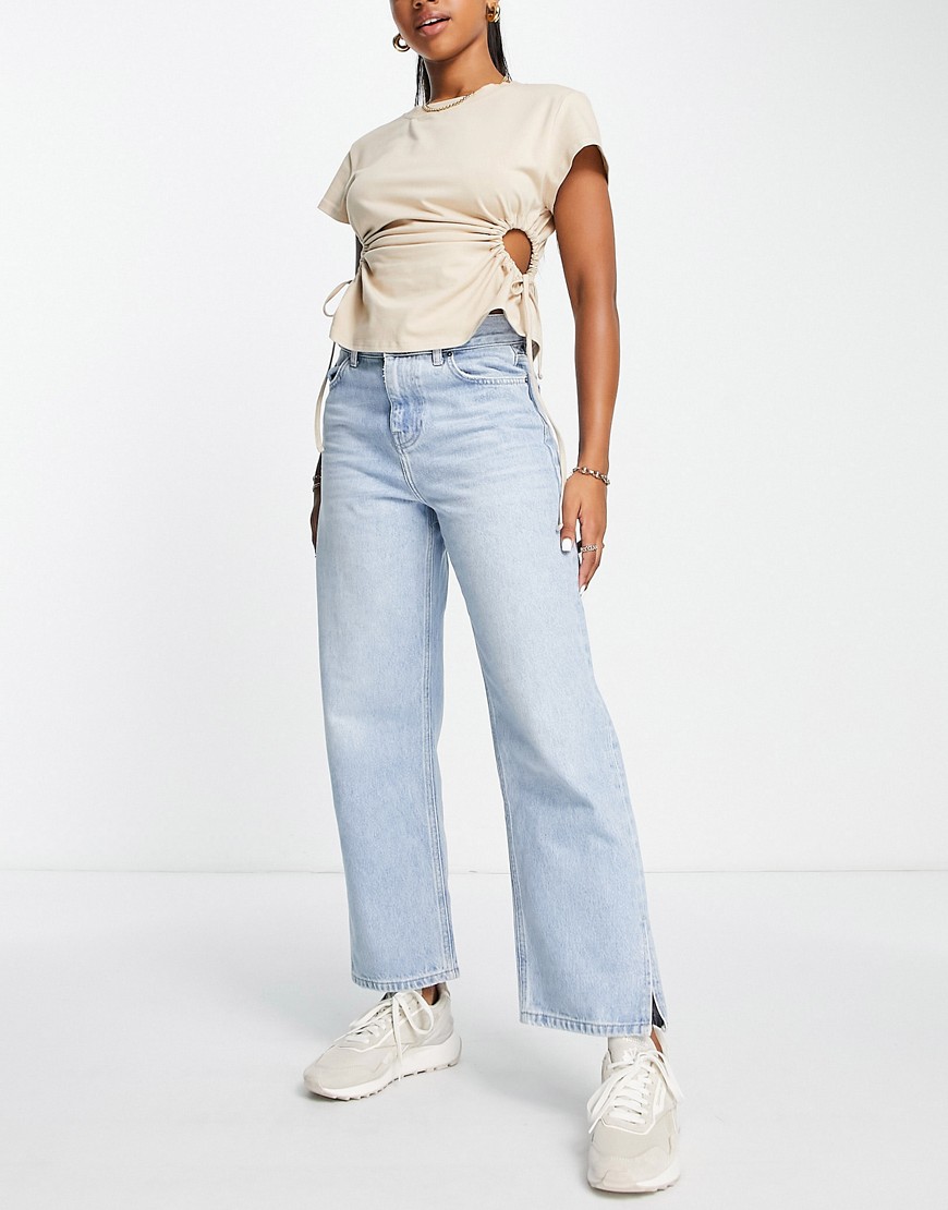 Topshop straight jeans with splits in bleach-Blue