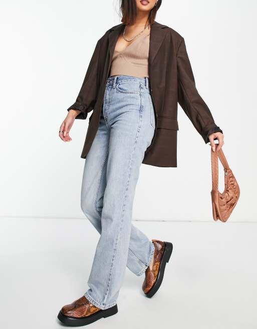 Topshop straight Kort jeans in bleach 