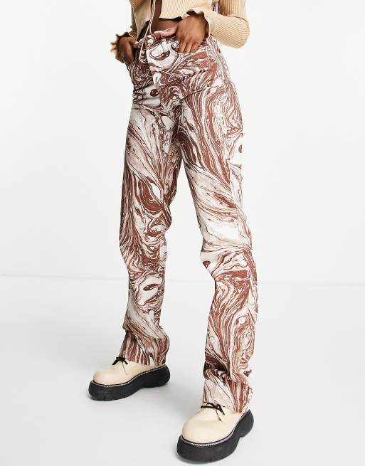 Topshop straight Kort jeans in brown marble print