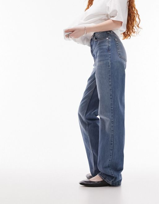 Topshop straight Kort jeans in mid blue | ASOS
