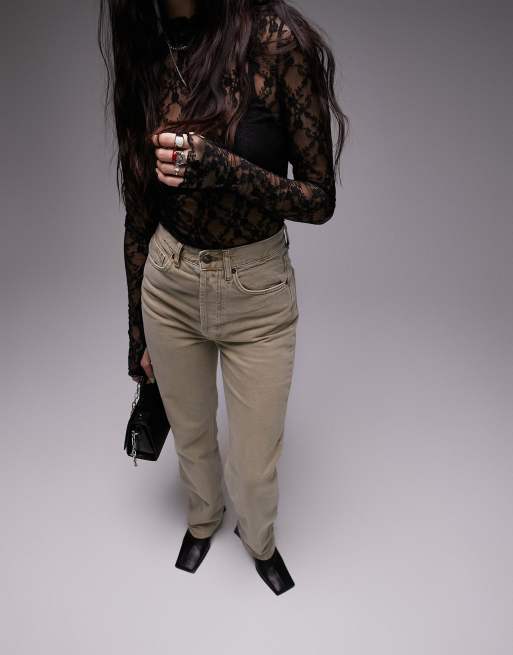 Topshop straight Kort jeans in sand