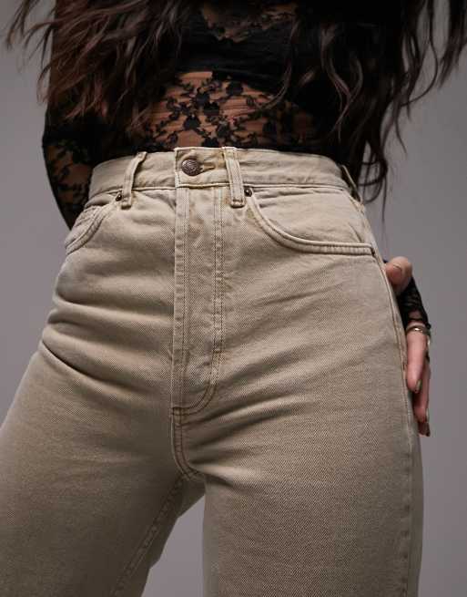 Topshop straight Kort jeans in sand, 2 of 4