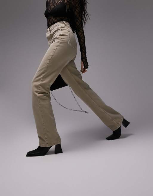 Topshop straight Kort jeans in sand, 3 of 4