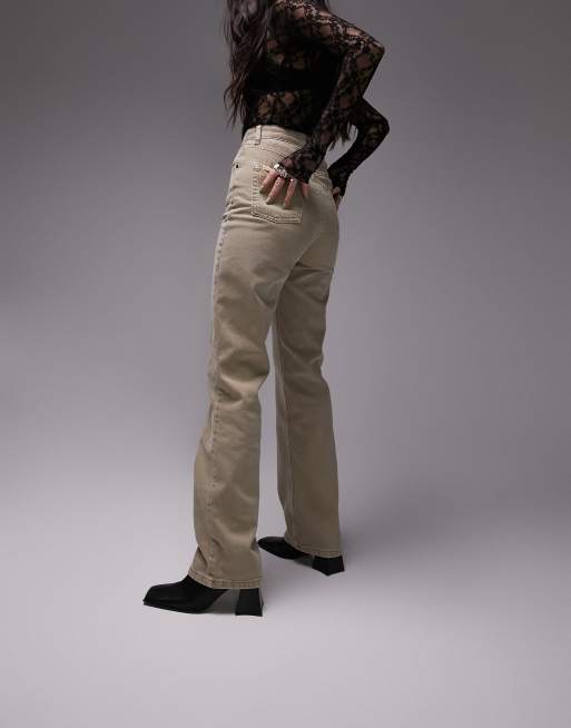 Topshop straight Kort jeans in sand, 4 of 4