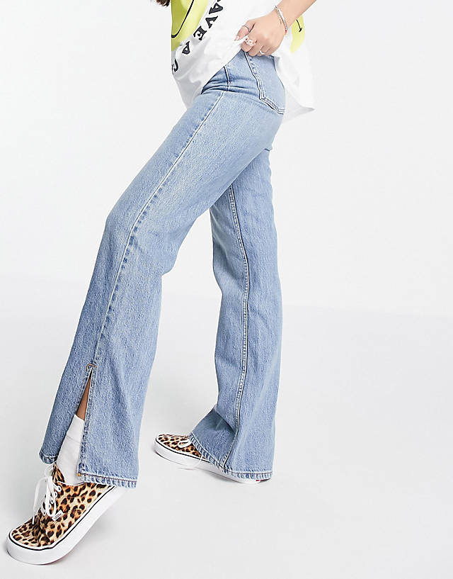 Topshop - straight kort jeans with split hems in mid blue