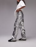 [Topshop] Topshop straight leg faux leather pants in silver 4 silver