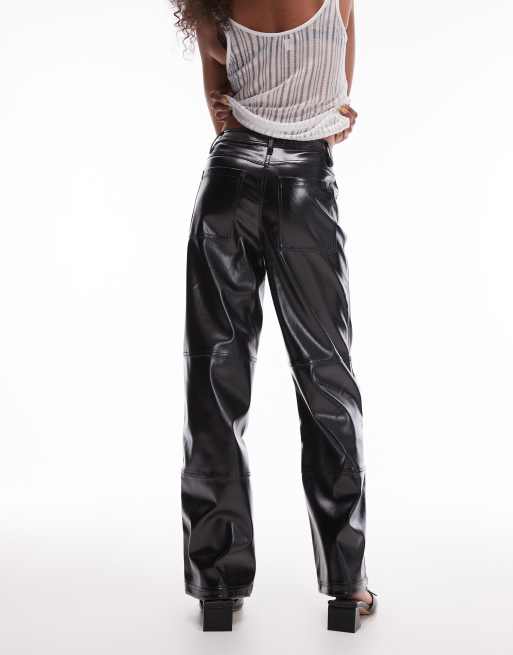 Topshop straight leg faux leather vinyl pants in black