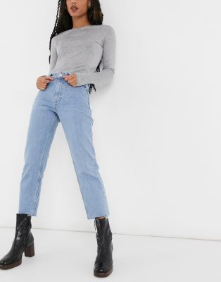 topshop bleach raw hem straight leg jeans