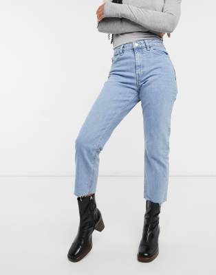 topshop high waist raw hem straight leg jeans