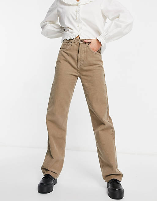 Topshop straight leg jeans in taupe corduroy