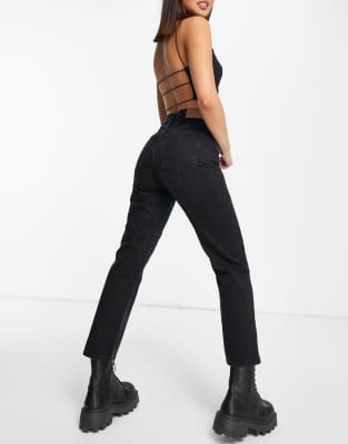 topshop straight leg jeans in washed black