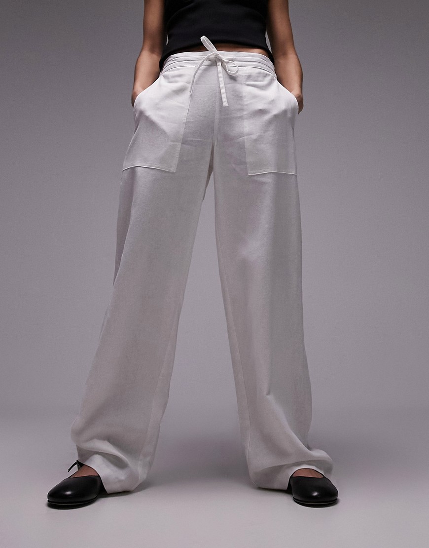 Topshop straight leg linen trouser in white