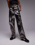 [Topshop] Topshop straight leg metallic faux leather pants in gunmetal-No colour 8 Gunmetal