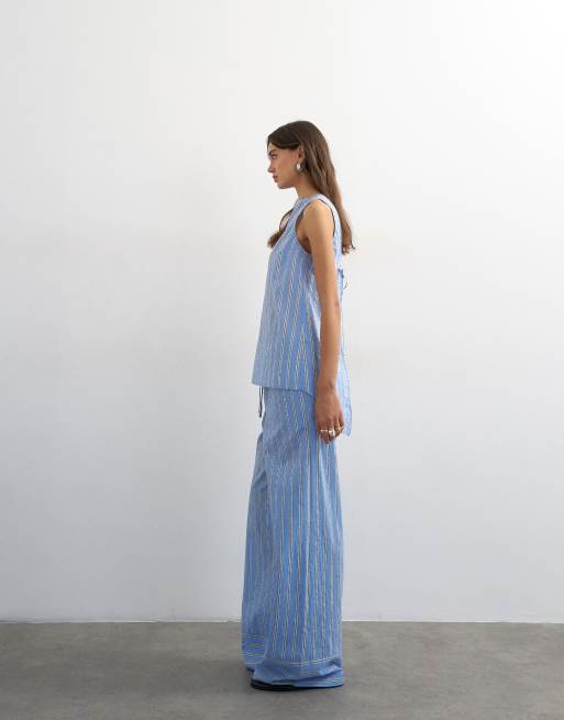 Topshop straight leg pants in blue stripe (Part of a set), 3 of 5