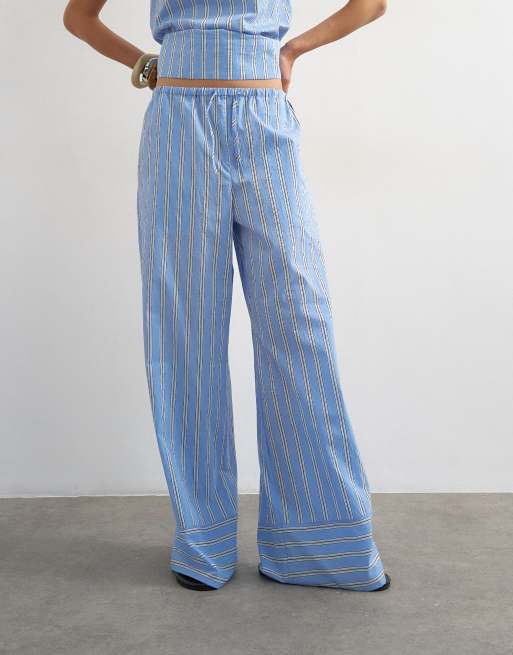 Topshop straight leg pants in blue stripe (Part of a set), 4 of 5