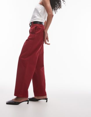 Topshop Straight Leg Pants In Red