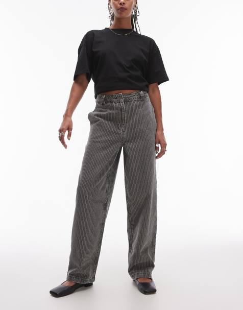 Topshop straight leg pinstripe trouser in brown - view 1