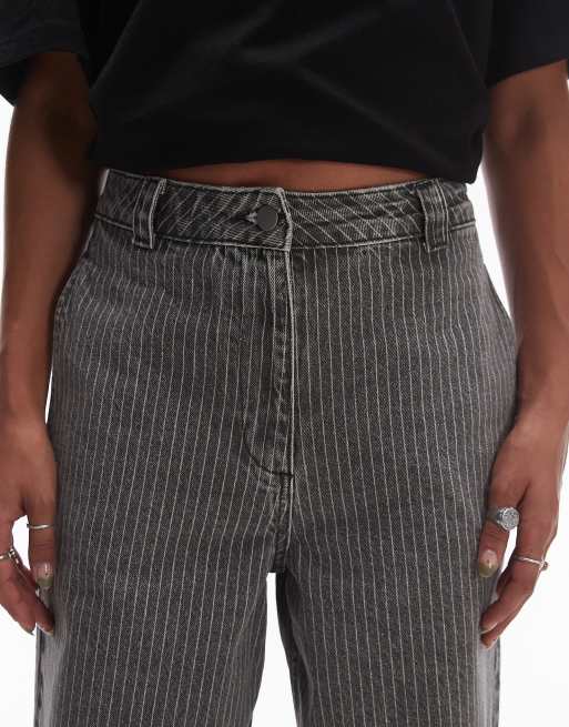 Topshop straight leg pinstripe trouser in brown ASOS