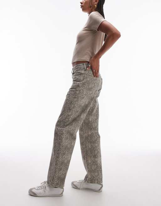 Topshop straight leg snake print pants in multi