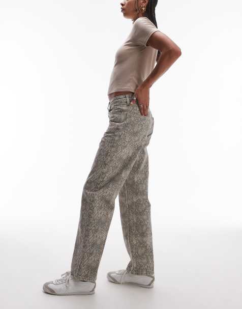 Topshop straight leg snake print trouser in multi - view 1
