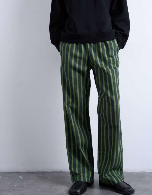 Topshop straight leg striped pants in green