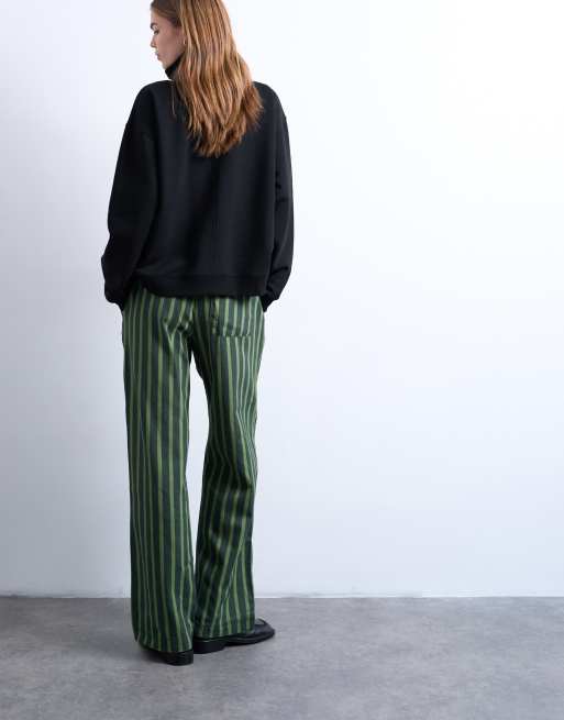 Topshop straight leg striped pants in green