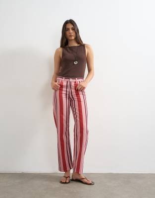 Topshop Straight Leg Striped Trouser In Pink