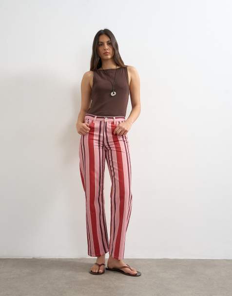 Topshop straight leg striped trouser in pink - view 1