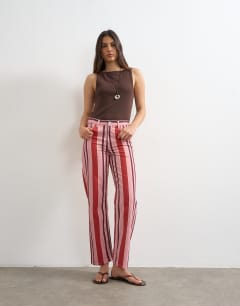 Straight leg striped trouser in pink