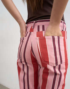 Model wearing Straight leg striped trouser in pink