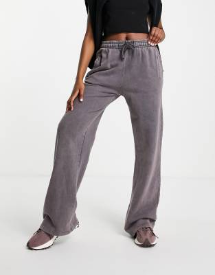 ASOS DESIGN straight leg sweatpants with pintuck in charcoal acid wash