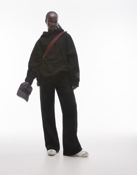 Topshop straight leg sweatpants in black - part of a set - view 1