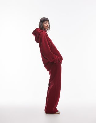 straight leg sweatpants in burgundy - part of a set-Red