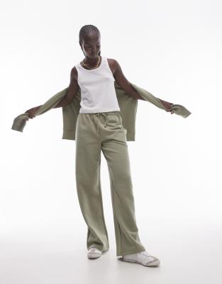 straight leg sweatpants in khaki - part of a set-Green