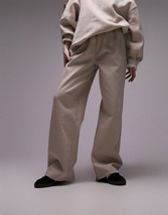 Topshop Tall high waist belted wide leg trouser with turn back hem in ecru, ASOS