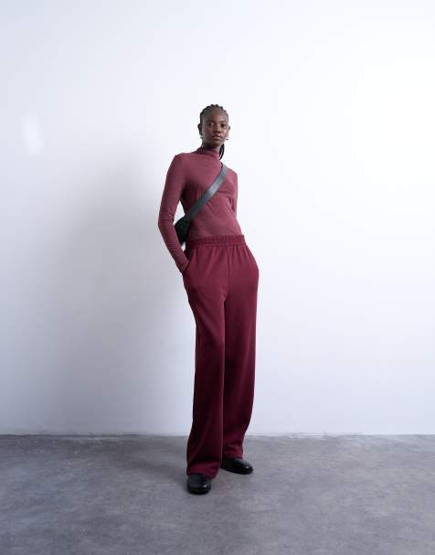 Topshop straight leg trackies in burgundy - view 1