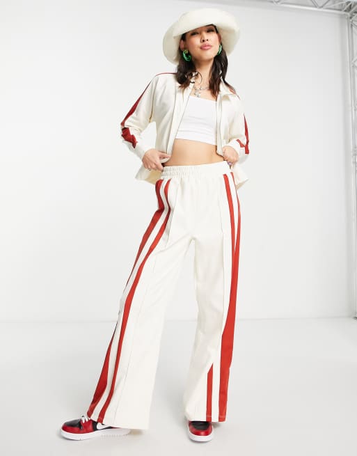 Topshop straight leg tricot sweats with red side stripe in ecru - part of a  set