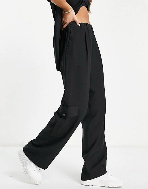Topshop straight leg utility pant in black | ASOS