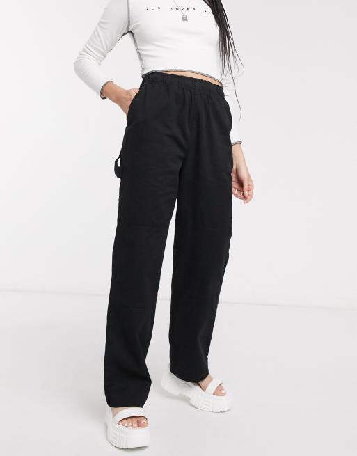 Topshop straight leg utility trousers in black | ASOS