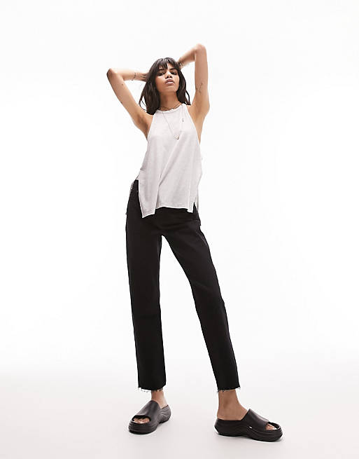  Topshop straight organic cotton jeans with raw hem in black 