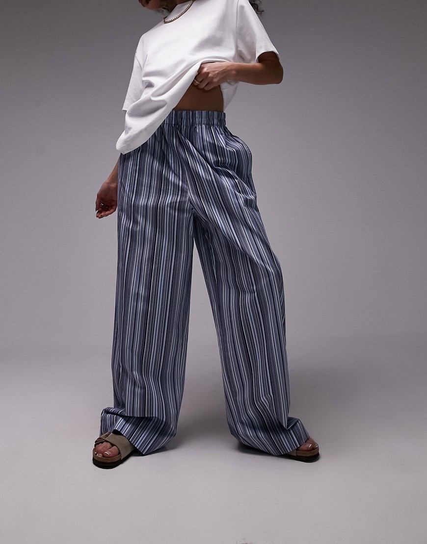 Topshop Straight Stripe Pull On Pants In Blue